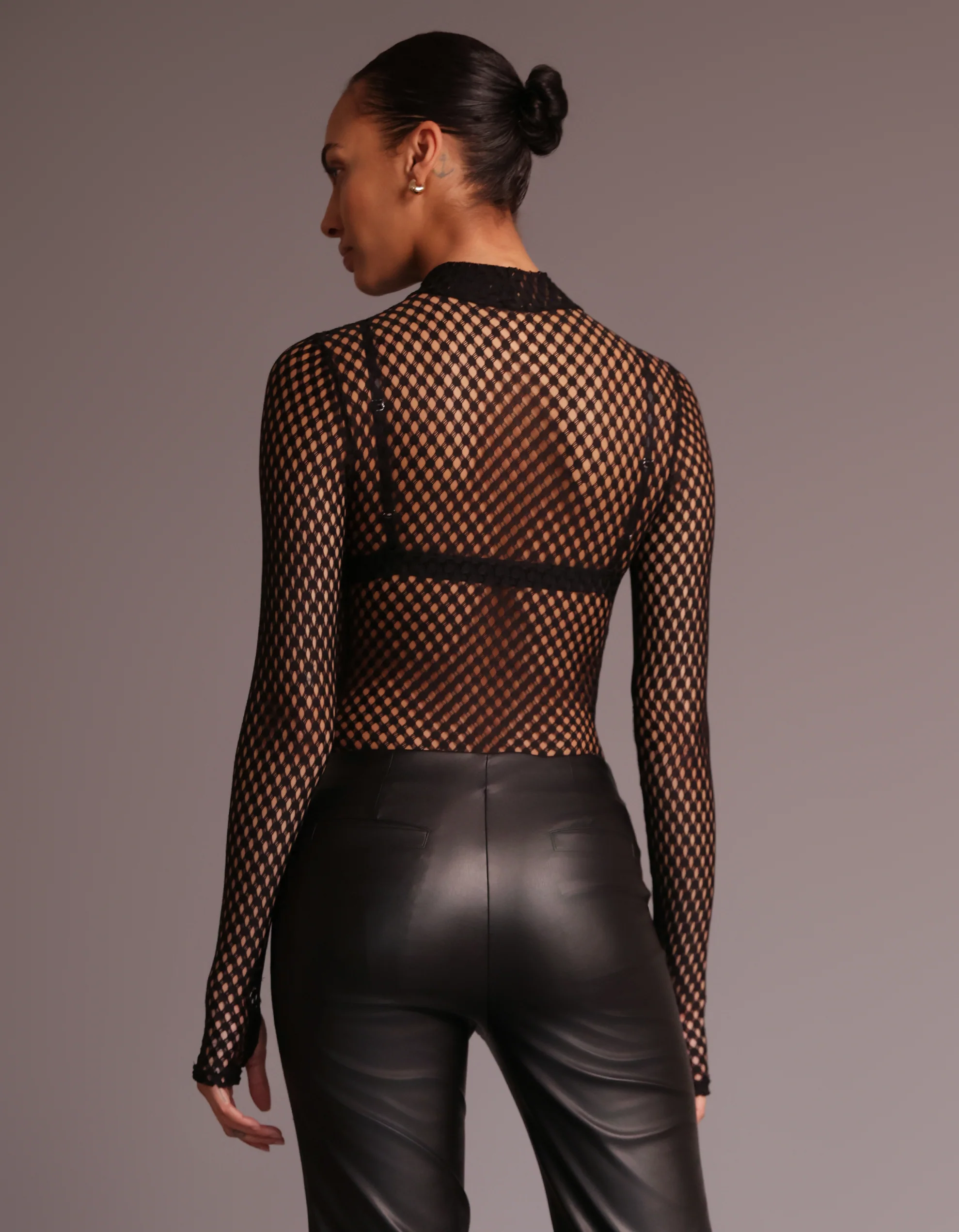 MOCK NECK MESH BODYSUIT [BLACK] - Image 2