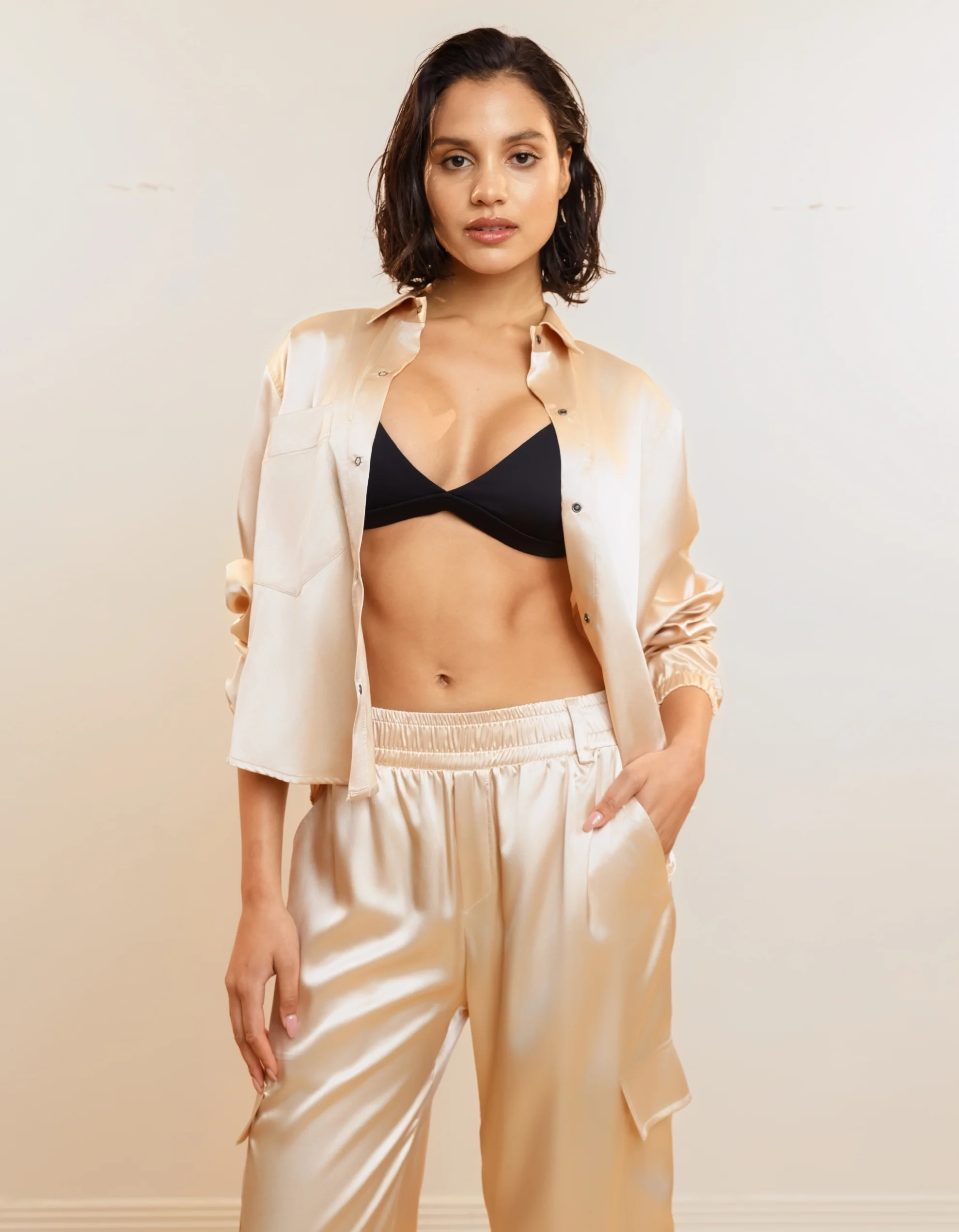 Satin Cargo Pants [Champagne] - Image 4