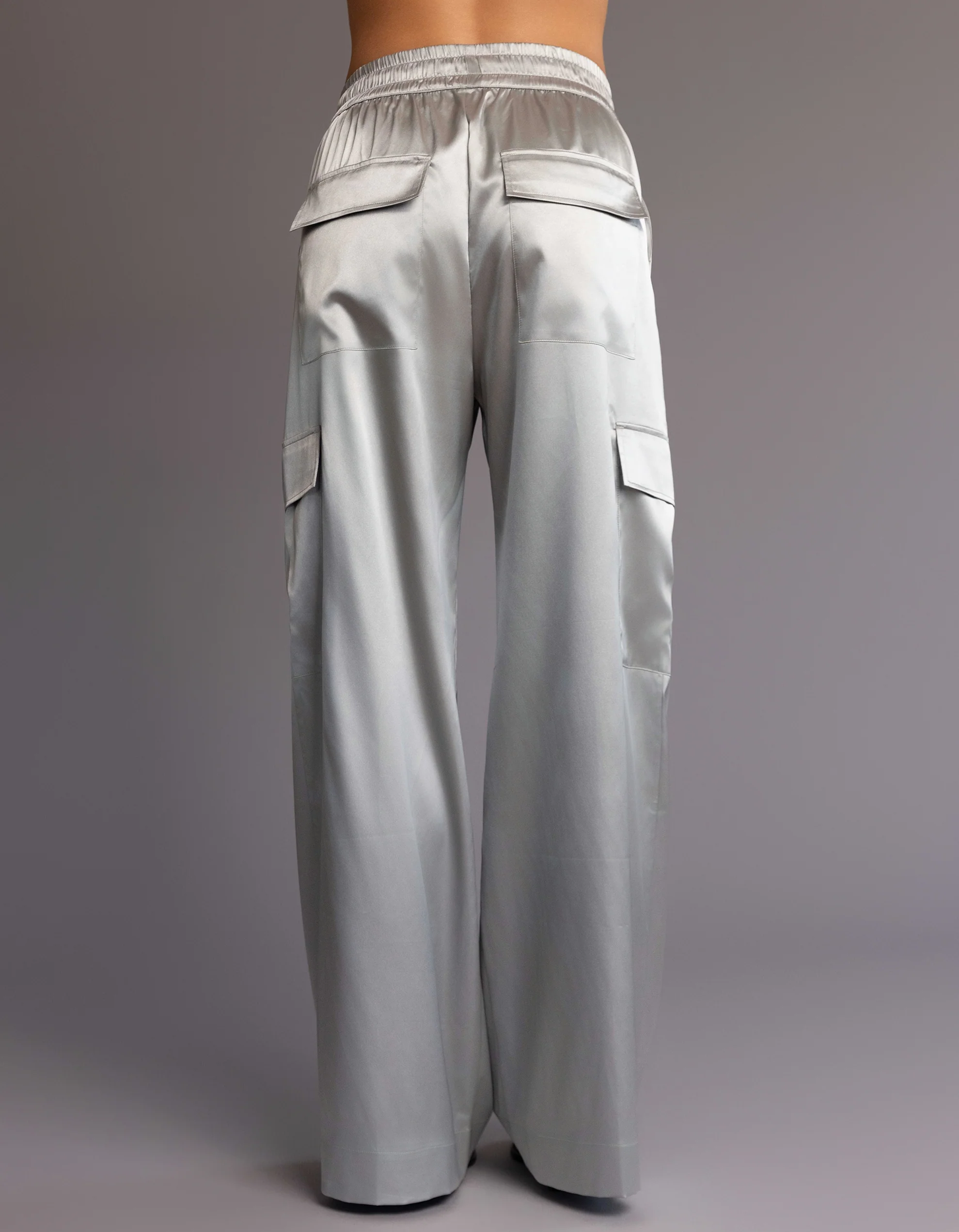 SATIN CARGO PANTS [SILVER ] - Image 2