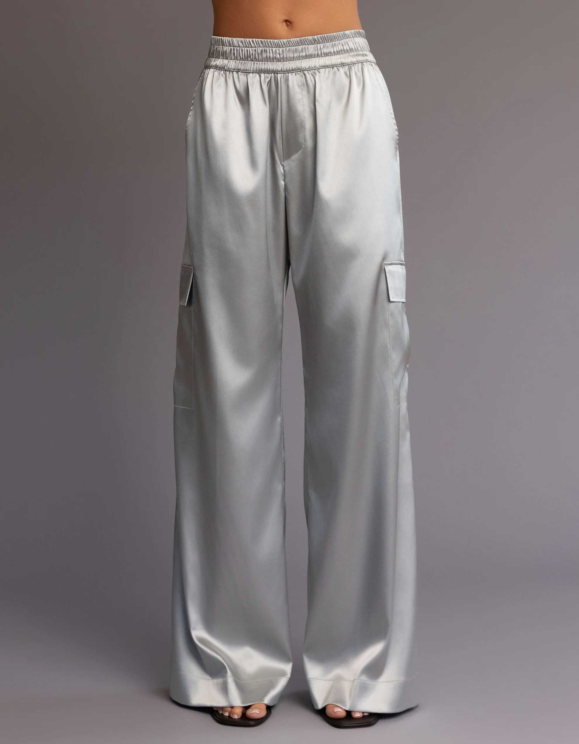 SATIN CARGO PANTS [SILVER ] - Image 3