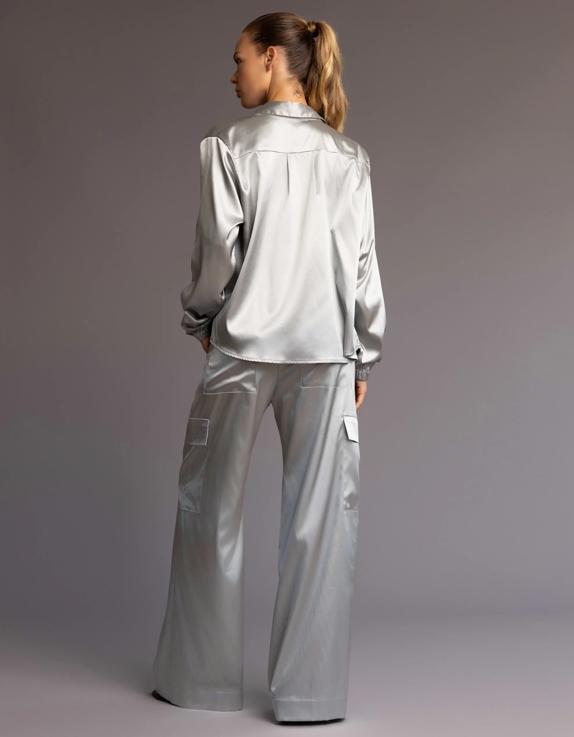 SATIN CARGO PANTS [SILVER ] - Image 5