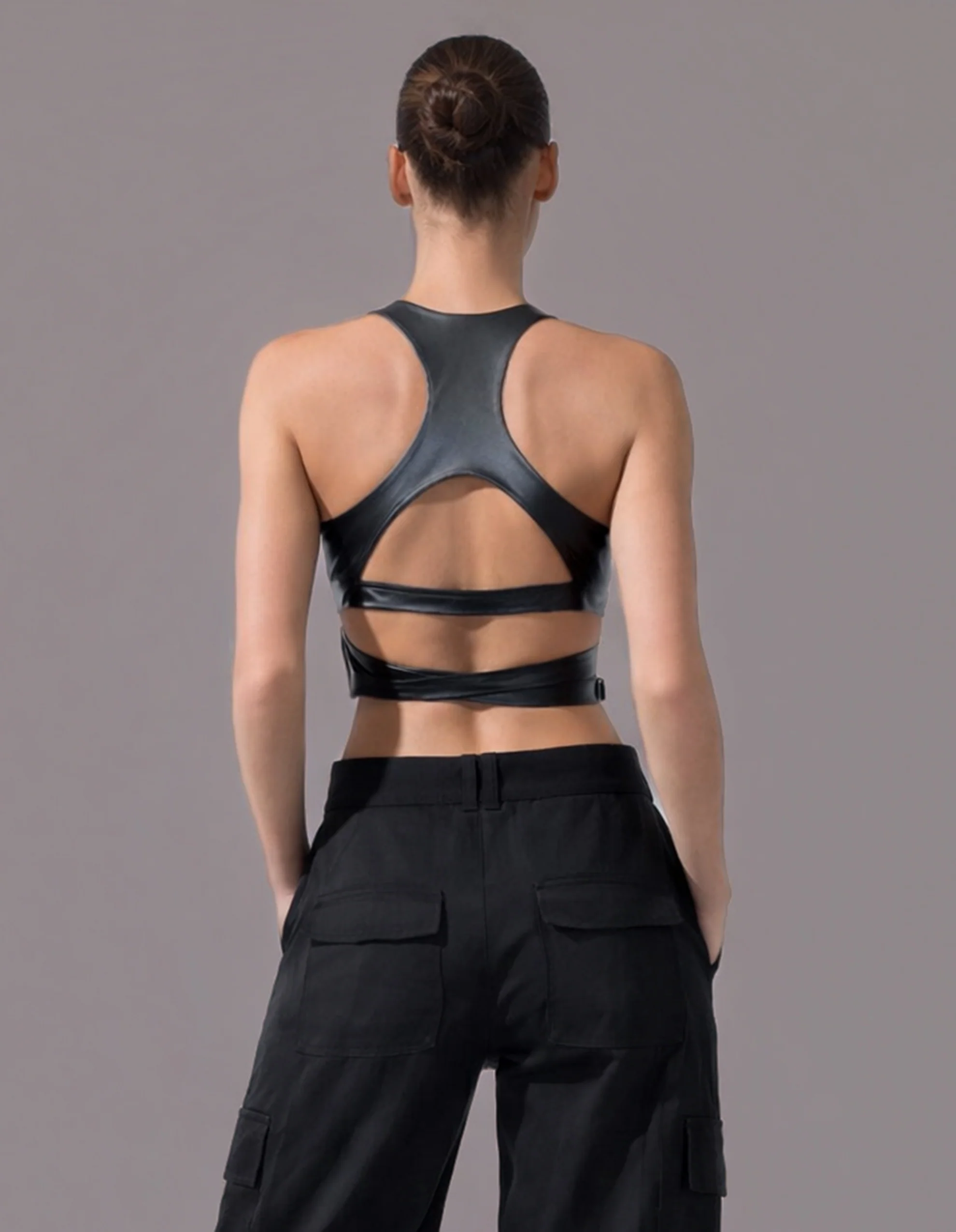 Wrap Leather Bra [BLACK] - Image 2